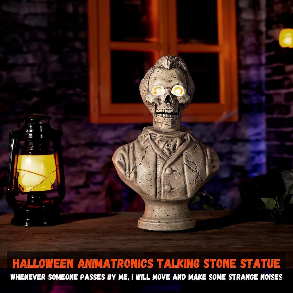 Halloween Animatronics Talking Stone Statue Decorations, Animated Props with ...