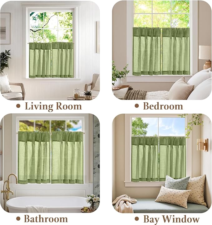 jinchan Linen Pinch Pleated Kitchen Curtains 30 Inch 2 Panels, Natural Linen - Image 6
