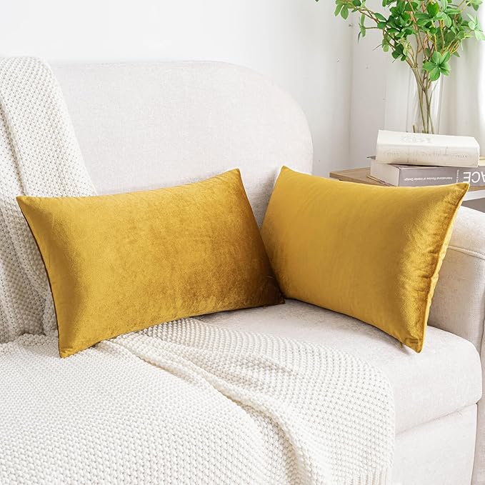 HWY 50 Dark Gold Velvet Rectangular Throw Pillow Covers 12x20 Inch - Image 7