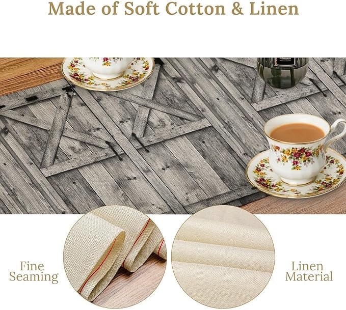 Rustic Barn Door Table Runner Farmhouse Wooden Door Wood Vintage Theme Print - Image 5