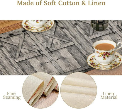 Rustic Barn Door Table Runner Farmhouse Wooden Door Wood Vintage Theme Print - Image 5