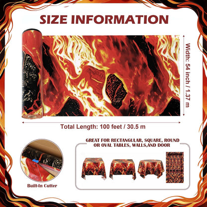 100FT x 54IN Halloween Lava Plastic Tablecloth Roll with Slide Cutter Box