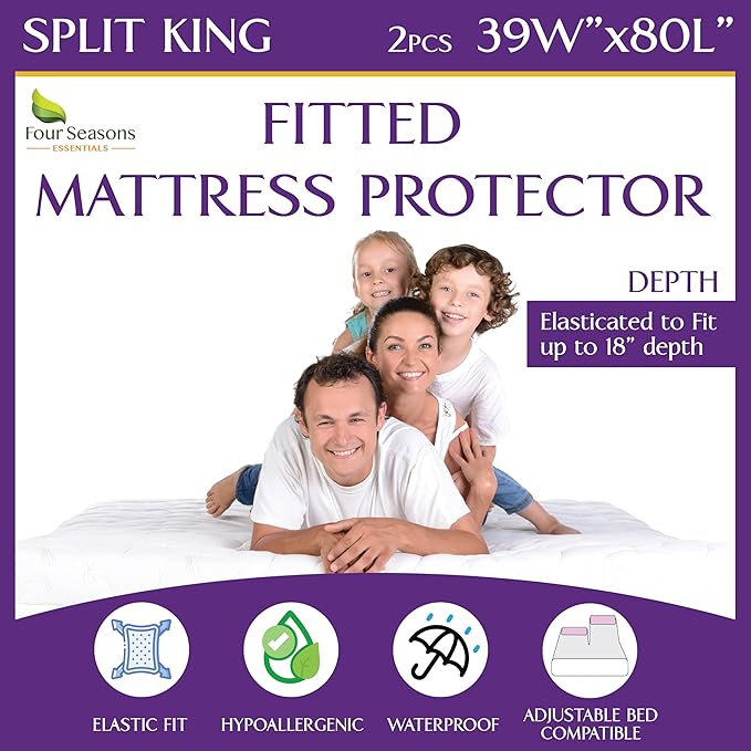 Split King Waterproof Mattress Protector by FourSeasonsEssentials