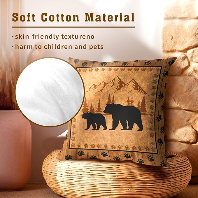 Bear Throw Pillow Covers 18x18 Inch Set of 2 Retro Brown Mountain Decorative - Image 5