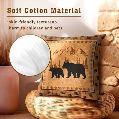 Bear Throw Pillow Covers 18x18 Inch Set of 2 Retro Brown Mountain Decorative - Image 5