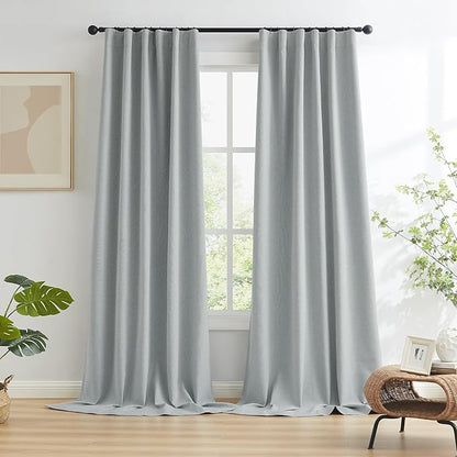 100% Blackout Linen Curtains, Full Shade Complete Light Blocking Drapes 108 - Image 2