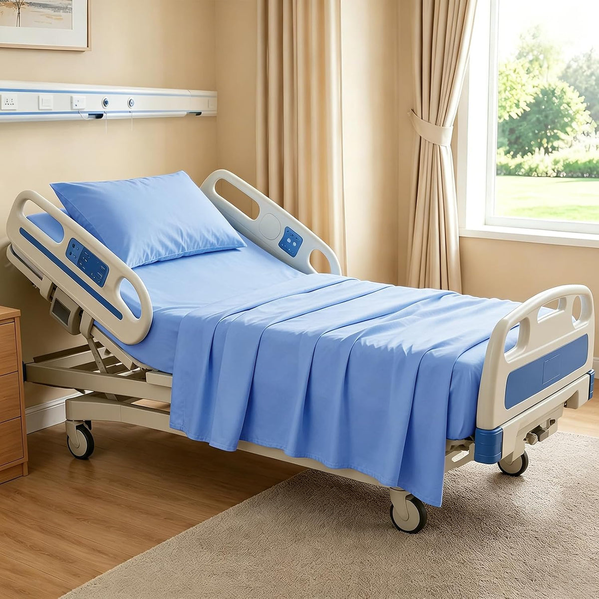 kkjiaf 3 piece light blue cotton hospital bed showing dimensions