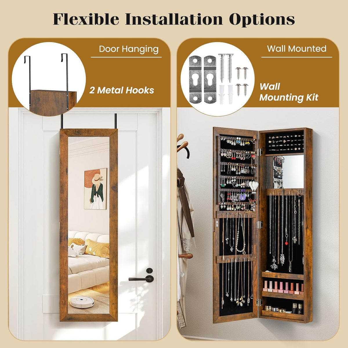 giantex wall or door mounted jewelry cabinet with showing dimensions