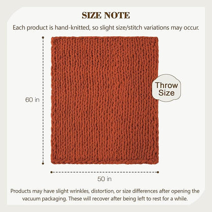Carriediosa Chunky Knit Throw Blanket 50" X 60", 100% Hand Made Large Chenille - Image 3
