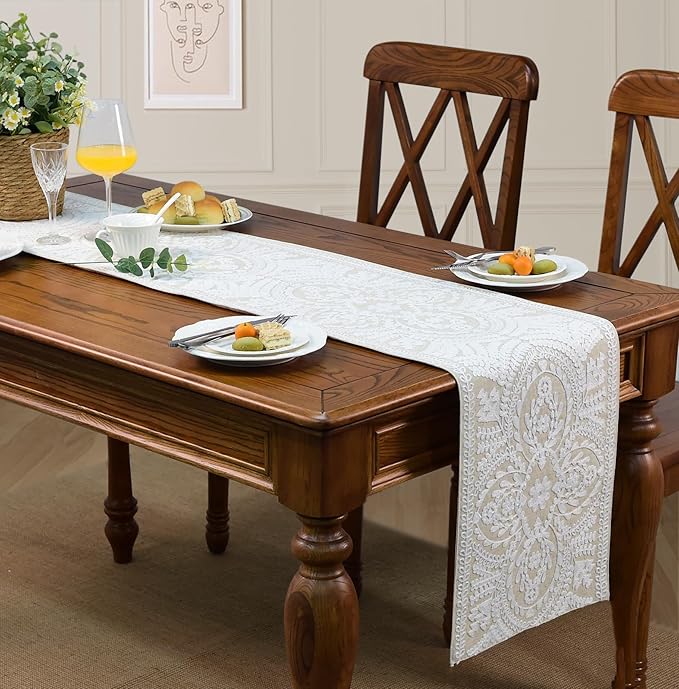 KEVA Boho Table Runner 110inches Long, Farmhouse Rustic Vintage White - Image 7