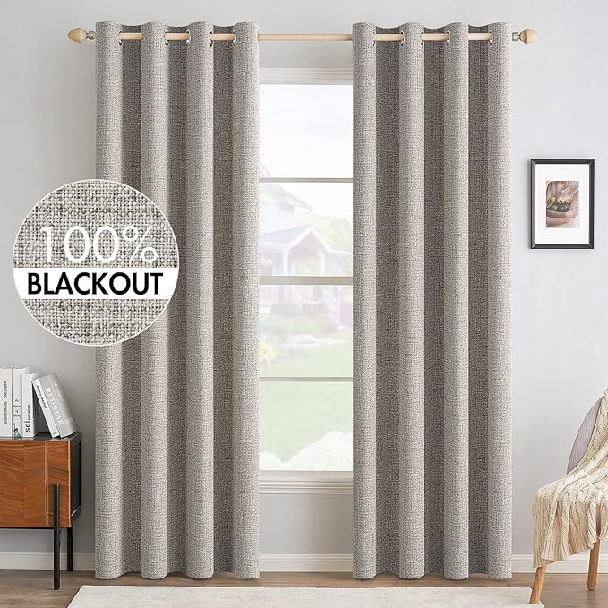 MIULEE 100% Blackout Linen Textured Curtains by MIULEE