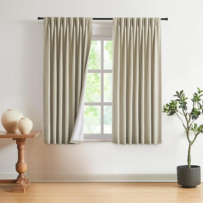 Vision Home Sand Pinch Pleated Full Blackout Curtains Linen Blended Room by VisionHome