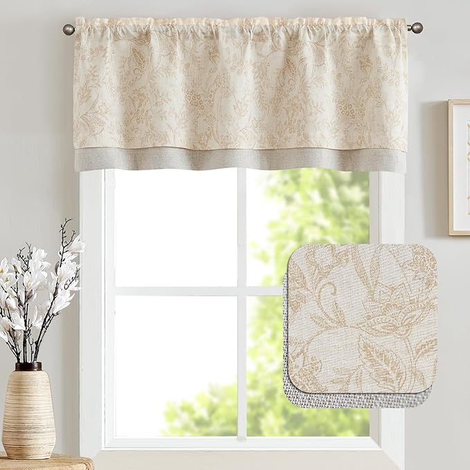jinchan Linen Valance Curtain Farmhouse Floral Printed Small Window Curtain - Image 3