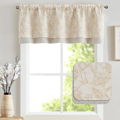 jinchan Linen Valance Curtain Farmhouse Floral Printed Small Window Curtain - Image 3