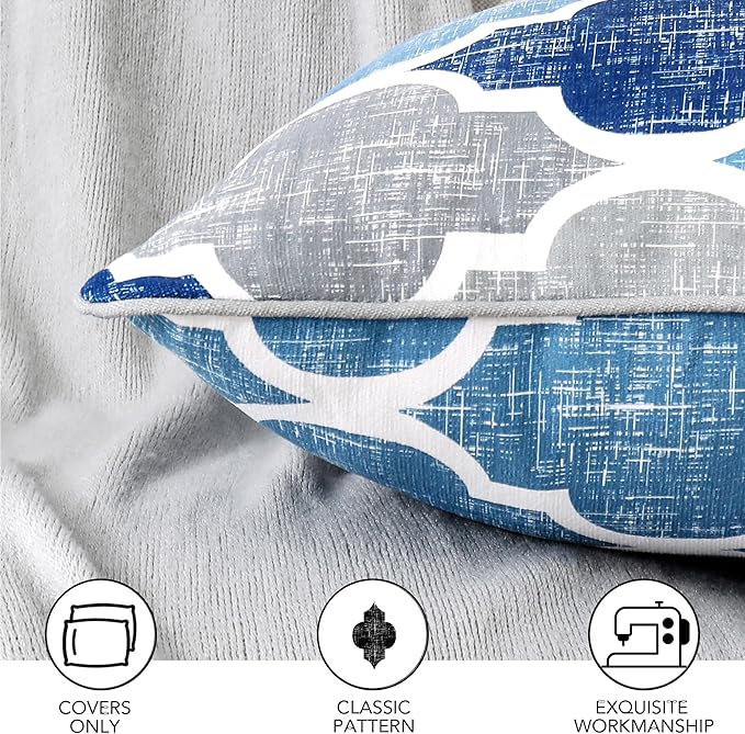 Beauoop Throw Pillowcover Chenille Print Moroccan Geometric 2-Sided Print Blue - Image 5