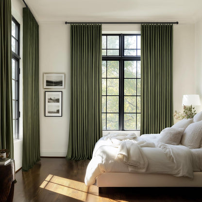 olive green velvet blackout curtains 84 inches 2 on a desk or shelf