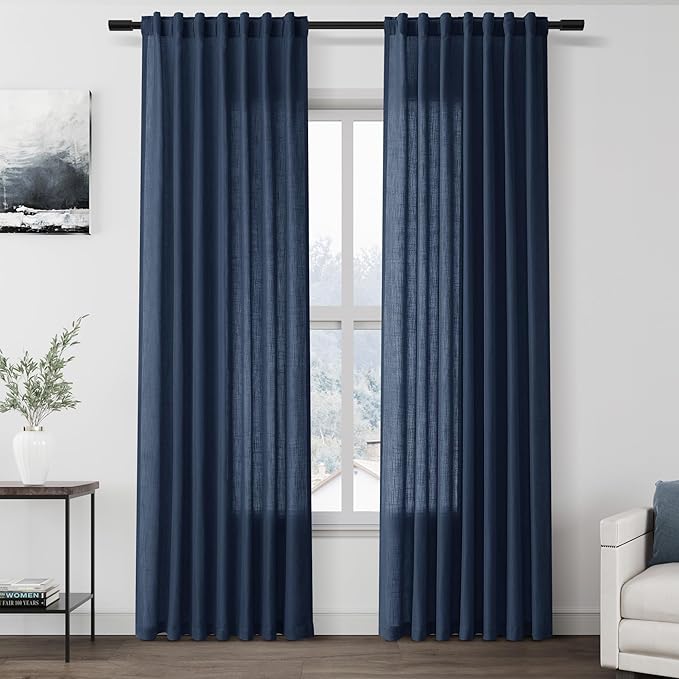Denim Blue Linen Curtains 84 Inch Length 2 Panels Set by Nanspring