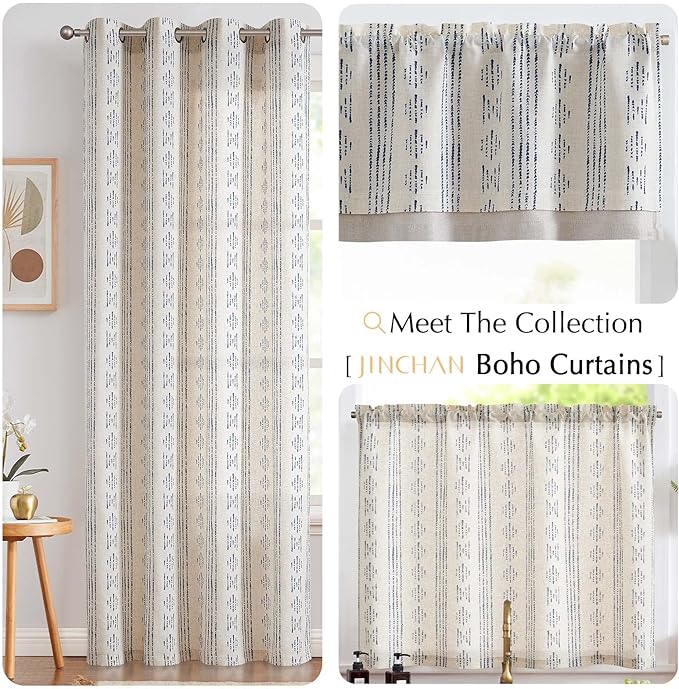 jinchan Boho Kitchen Curtain Linen Tier Curtain Bohemian Cafe 24 Inch Geometric - Image 8