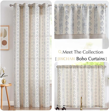 jinchan Boho Kitchen Curtain Linen Tier Curtain Bohemian Cafe 36 Inch Geometric - Image 8