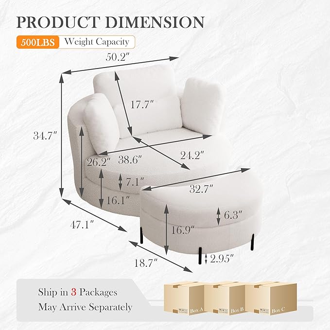 Aoiy & Wifon 50.2'' W Oversized Swivel Barrel Chair - Image 2