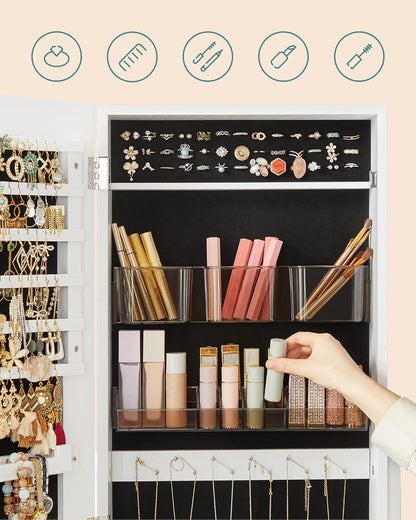 songmics led jewelry cabinet standing, lockable armoire on a desk or shelf