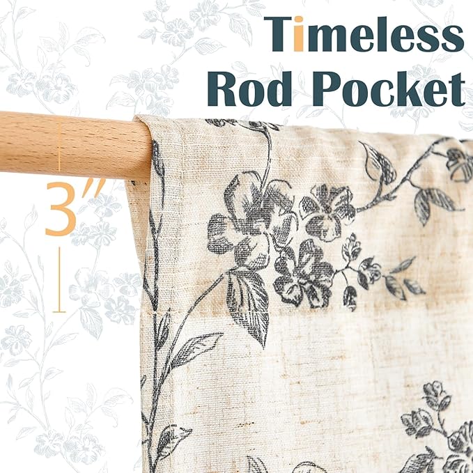 jinchan Floral Kitchen Curtains 24 Inch Linen Tier Curtains Farmhouse Cafe Half - Image 7
