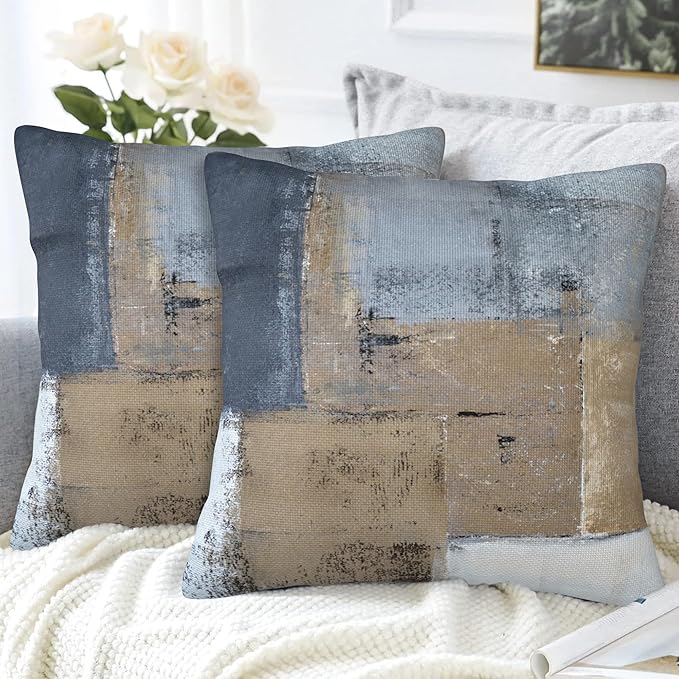 Throw Pillow Covers Grey and Brown Abstract Art Pillow Covers 16x16 Inch Set of - Image 4