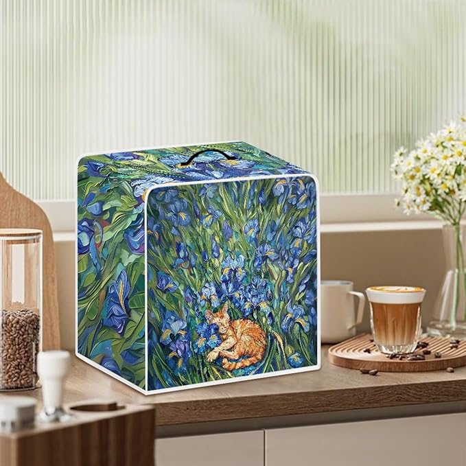 Cute Iris Cat Coffee Maker Cover – Dust Protection Stain Resistant Washable - Image 3