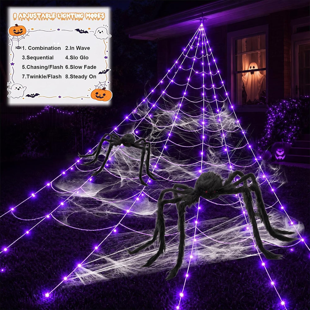 250 LED Halloween Lighted Giant Spider Web Decoration Outdoor