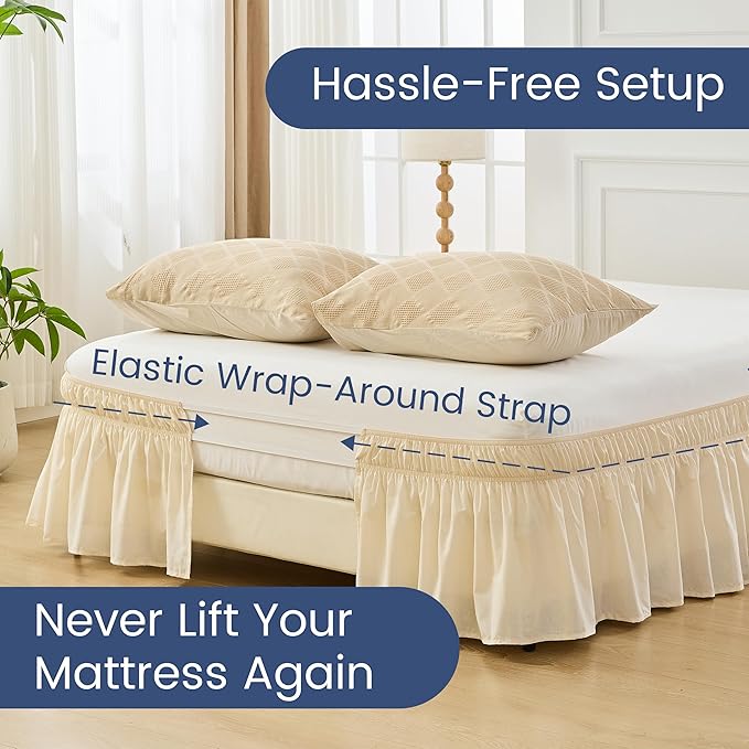 BISELINA Wrap Around Bed Skirts 17" Drop, Cotton Adjustable Elastic Dust - Image 3