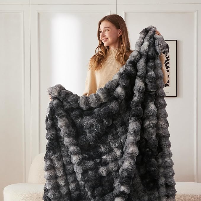 COOVA Faux Fur Throw Blanket for Couch, Cozy Soft and Fuzzy Plush Rabbit Fur - Image 3