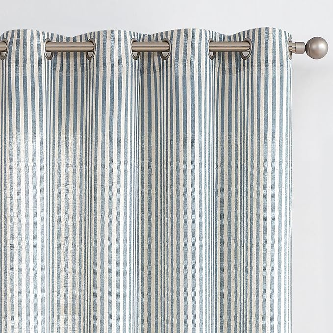 Vangao Linen Striped Curtains Boho Tickingstripe Light Filtering Window by Vangao