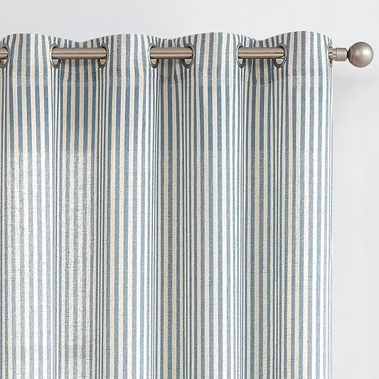 Vangao Linen Striped Curtains Boho Tickingstripe Light Filtering Window by Vangao