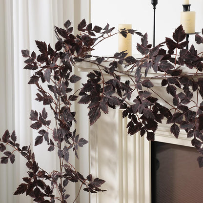 Mizii 10FT Artificial Vines Garlands Burgundy Faux Cimicifuga Vine Garland Silk Leaves Greenery Hanging Plants Fall Decoration for Table Centerpieces Mantle Room Thanksgiving Halloween Decor (10 FT)
