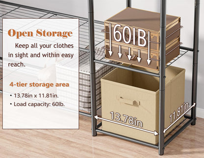 homidec wardrobe closet,portable clothes rack with 4 tiers showing dimensions