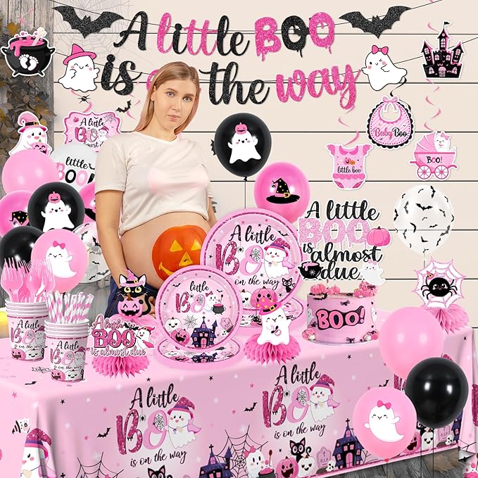 193pcs A Little Boo is On The Way Tableware Halloween Baby Shower Decorations - Image 6