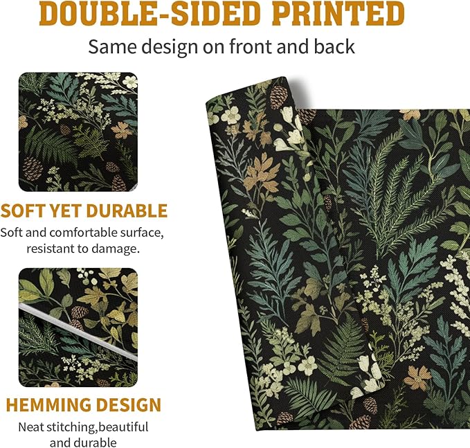 Black Sage Green Plant Placemats Set of 4 Vintage Botanic Fern Leaves Herb - Image 5