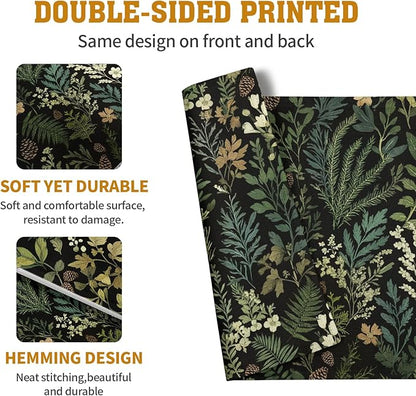 Black Sage Green Plant Placemats Set of 4 Vintage Botanic Fern Leaves Herb - Image 5