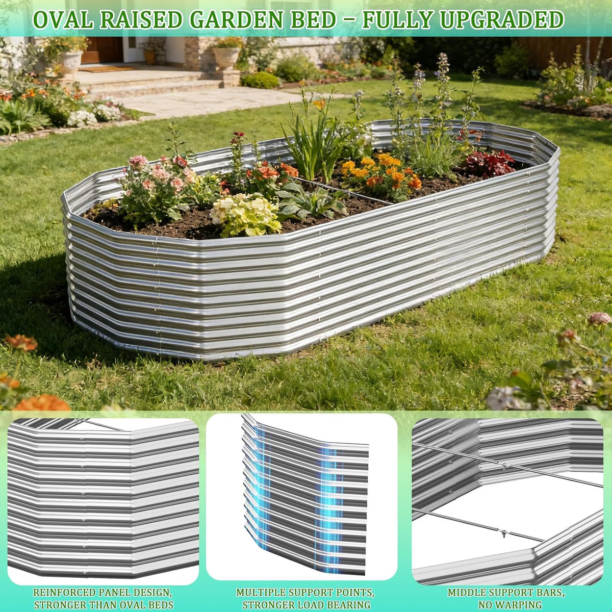 raised garden bed outdoor upgrade oval 2 pack showing dimensions