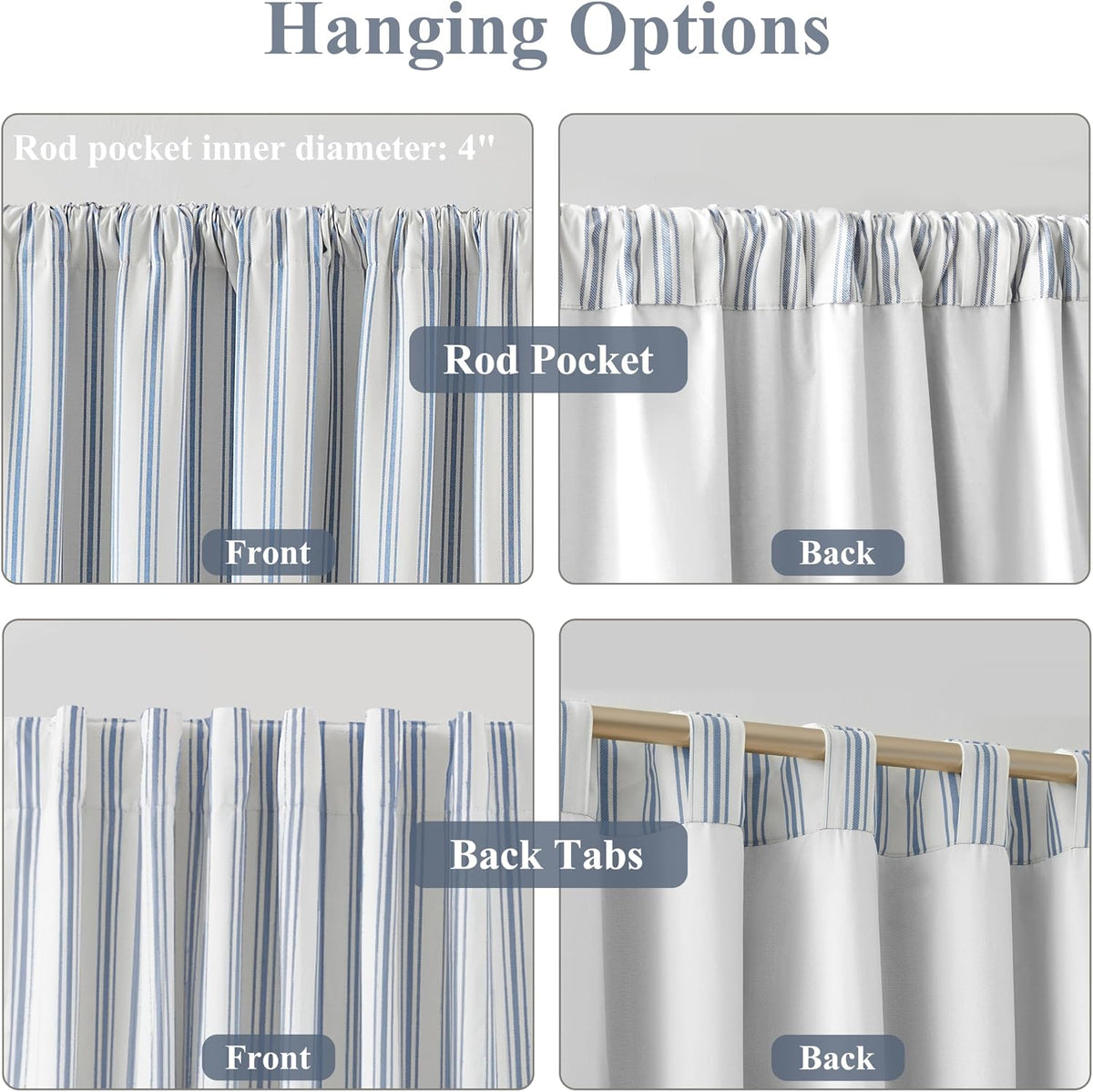 zjdecor 63 inch blue stripe full blackout window, side view