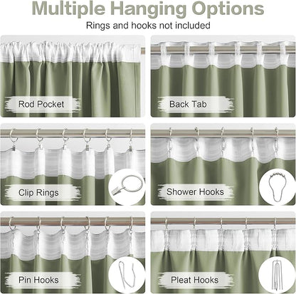 DUALIFE Light Sage Green Curtains 92 Inches Long Back Tab/Rod Pocket Room - Image 3