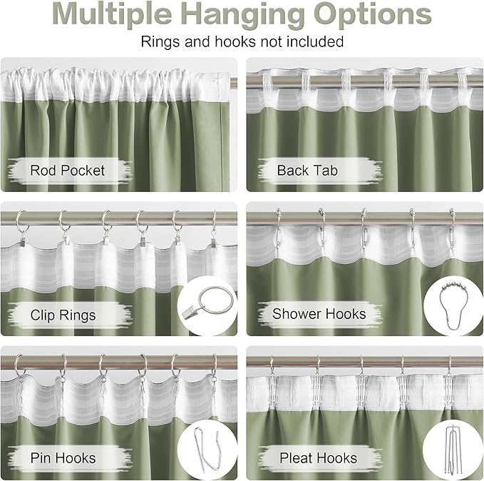 DUALIFE Light Sage Green Curtains 90 Inches Long Back Tab/Rod Pocket Room - Image 3