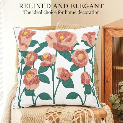 Spring Floral Throw Pillow Cover Embroidered Pillow Case Modern Romantic Flower - Image 3