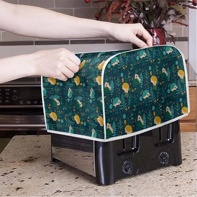 Flowers Hedgehog Printed 4 Slice Kitchen Machine Covers, Dustproof Toaster - Image 3