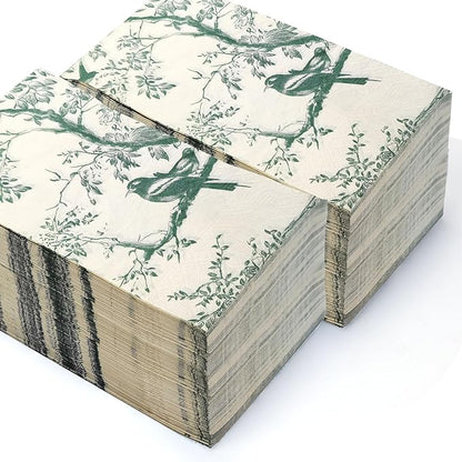 50 Pack Green Toile Paper Napkins, Special Birds and Tree Decorative Disposable - Image 7