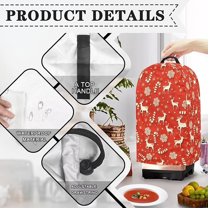 Christmas Reindeer Blender Dust Cover Pink Food Processor Cover Coffee Machine - Image 4