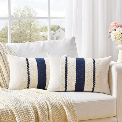Fancy Homi Set of 2 Navy Blue Lumbar Decorative Throw Pillow Covers 12x20 Inch by Fancy+Homi