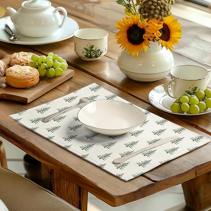 Pine Trees Christmas Placemats Set of 4 Xmas Tree Vintage Rustic Print Place - Image 6