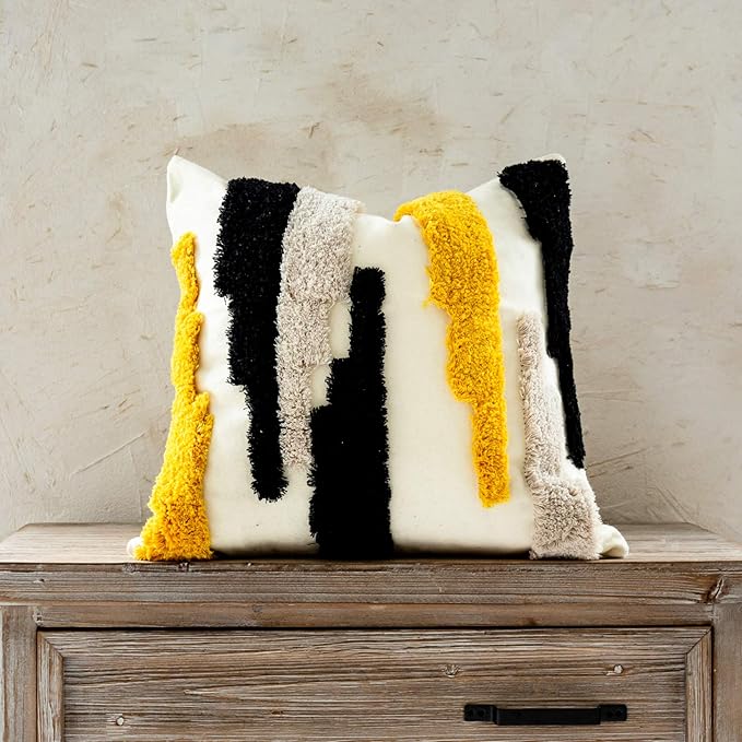 Woven Tufted Boho Throw Pillow Cover, Modern Decorative Geometric Irregular by Snugtown