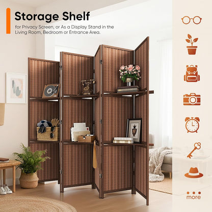jostyle bamboo room divider with shelves, 6-panel privacy, side view